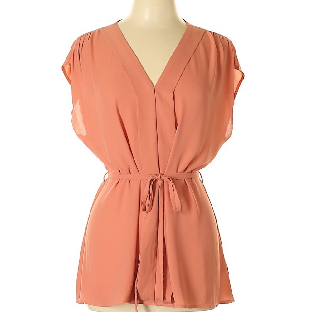 She + Sky Peach Pink Tie-Waist Blouse